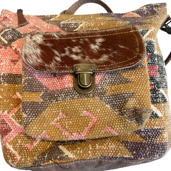 Myra Bag Tribal Hairon Leather Tapestry Crossbody Shoulder Bag - Picture 12 of 15